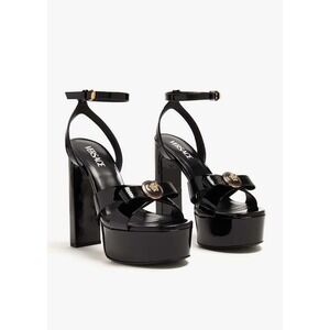 NEW Versace Gianni Ribbon Patent Sandals 140 mm in Black $1,195 Size 38.5 US 8.5